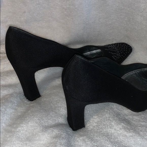 Stuart Weitzman Black Satin Heels w/Beadwork- NICE - Picture 8 of 12